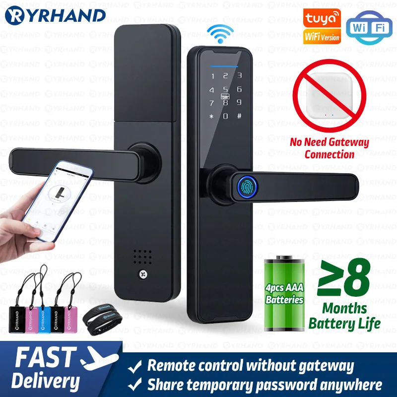 YRHAND K7 cerradura intelige Biometric Black Smart Lock Tuya App Remote Unlocking Keyless wifi Lock Electronic Door Lock