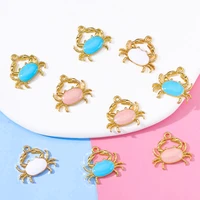 10 pieces enamel gold powder blue crab charm pendant for jewelry making bracelet necklace diy earring accessories craft supplies