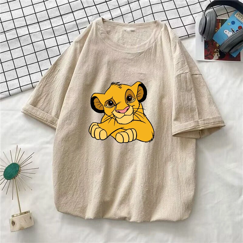 

Disney The Lion King Simba Washed Cotton T Shirt Streetwear Short Sleeve Tshirts Men Women Summer Clothing T-shirt Tees Tops