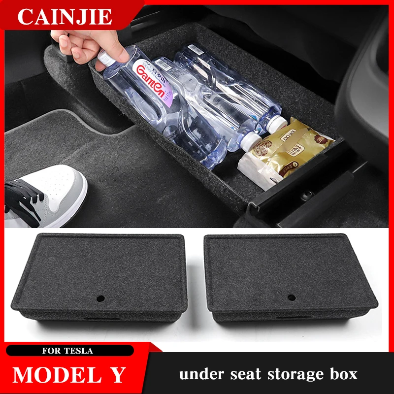 For Tesla Model Y 2023 Under Seat Storage Box High Capacity Organizer Case Felt Cloth Drawer Holder Auto Interior Accessories