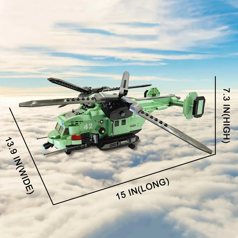 

Military MOC Twin-Rotor Helicopter Building Block Aircraft Airplane Brick Model WW2 Weapon Soldier Toys For Boy Gift