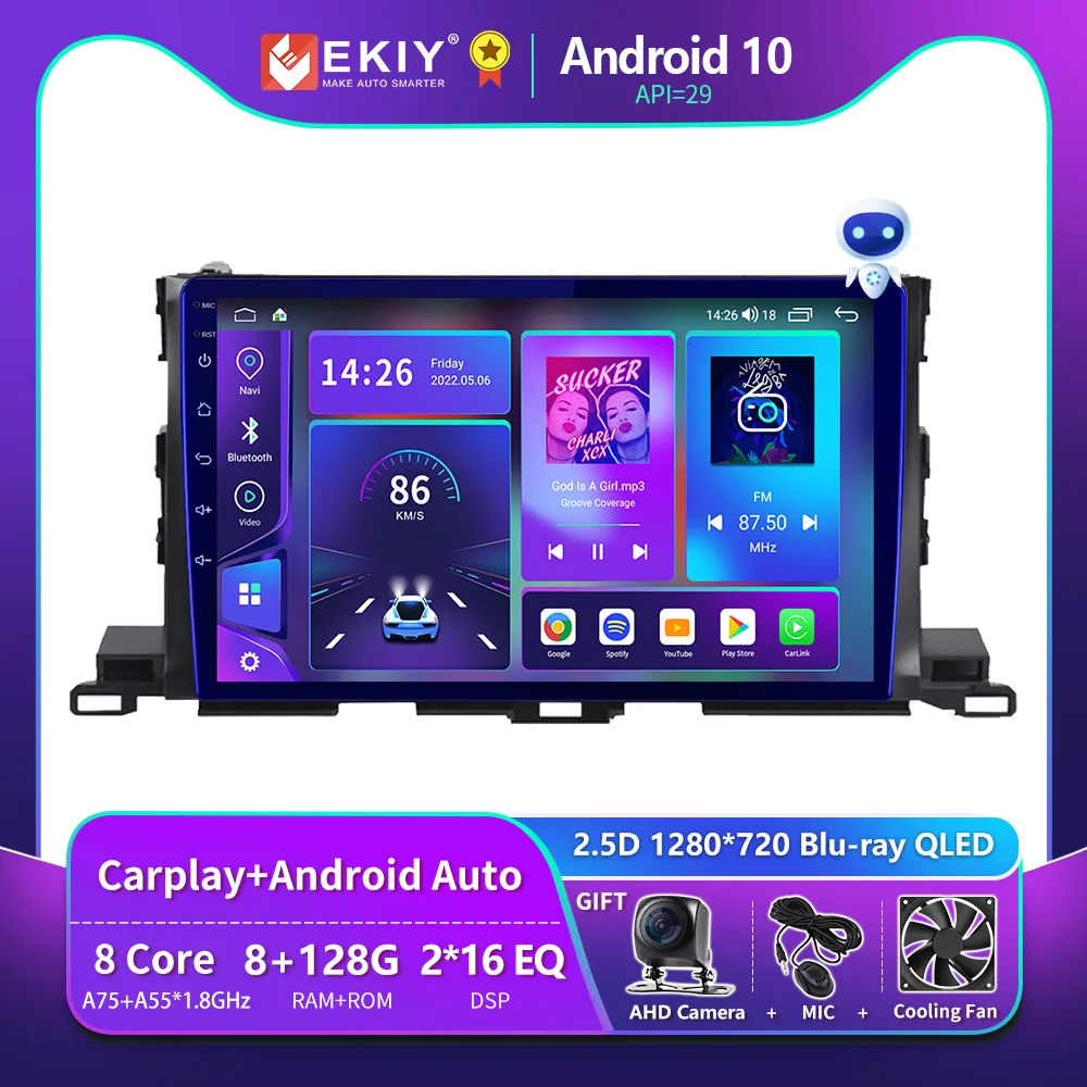 

EKIY T900 QLED Multimedia Player For Toyota Highlander 3 XU50 2013 - 2018 Car Radio Stereo Navigation GPS Android 10 No 2din HU
