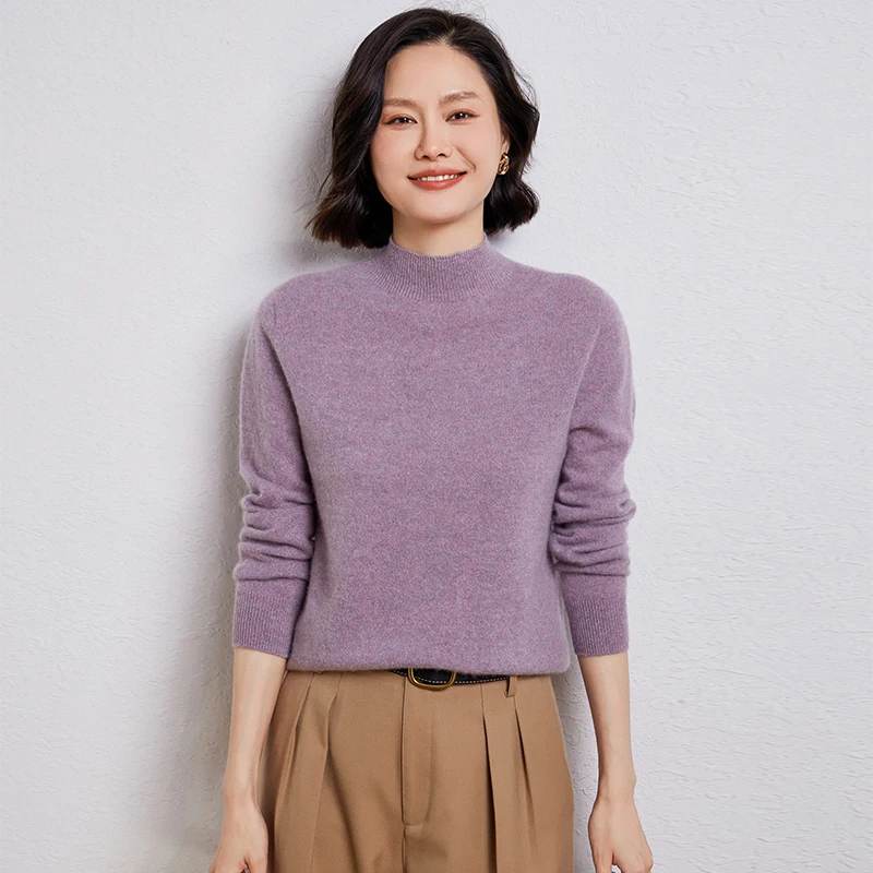 Женский свитер из 100% чистой шерсти полуводолазка вязаный пуловер повседневные