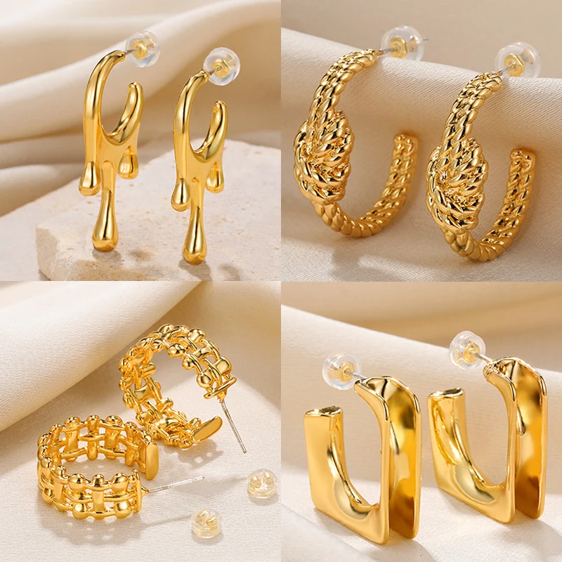 

Vinatge Stainless Steel Geometric Hoop Earrings For Women Gold Color Irregular Drop Round Shape Earrings Minimalist jewelry Gift