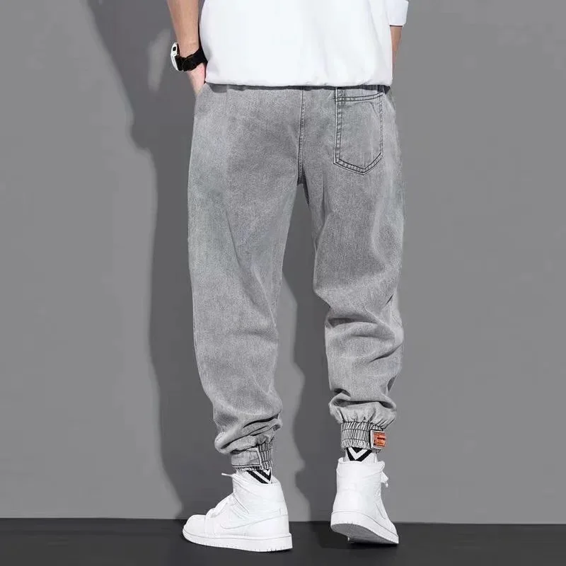 Streetwear Vintage Jeans Hip Hop Jeans Harem Pants Men's Casual Graffiti Printing Loose Jeans Fashion Mid Waist Lace-up Jeans