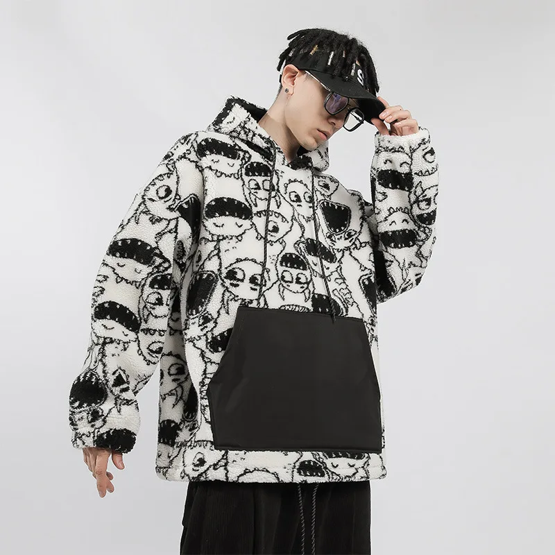 

Hong Kong Style autumn and winter large casual men's clothing full of monster lambs thickened Hooded Sweater