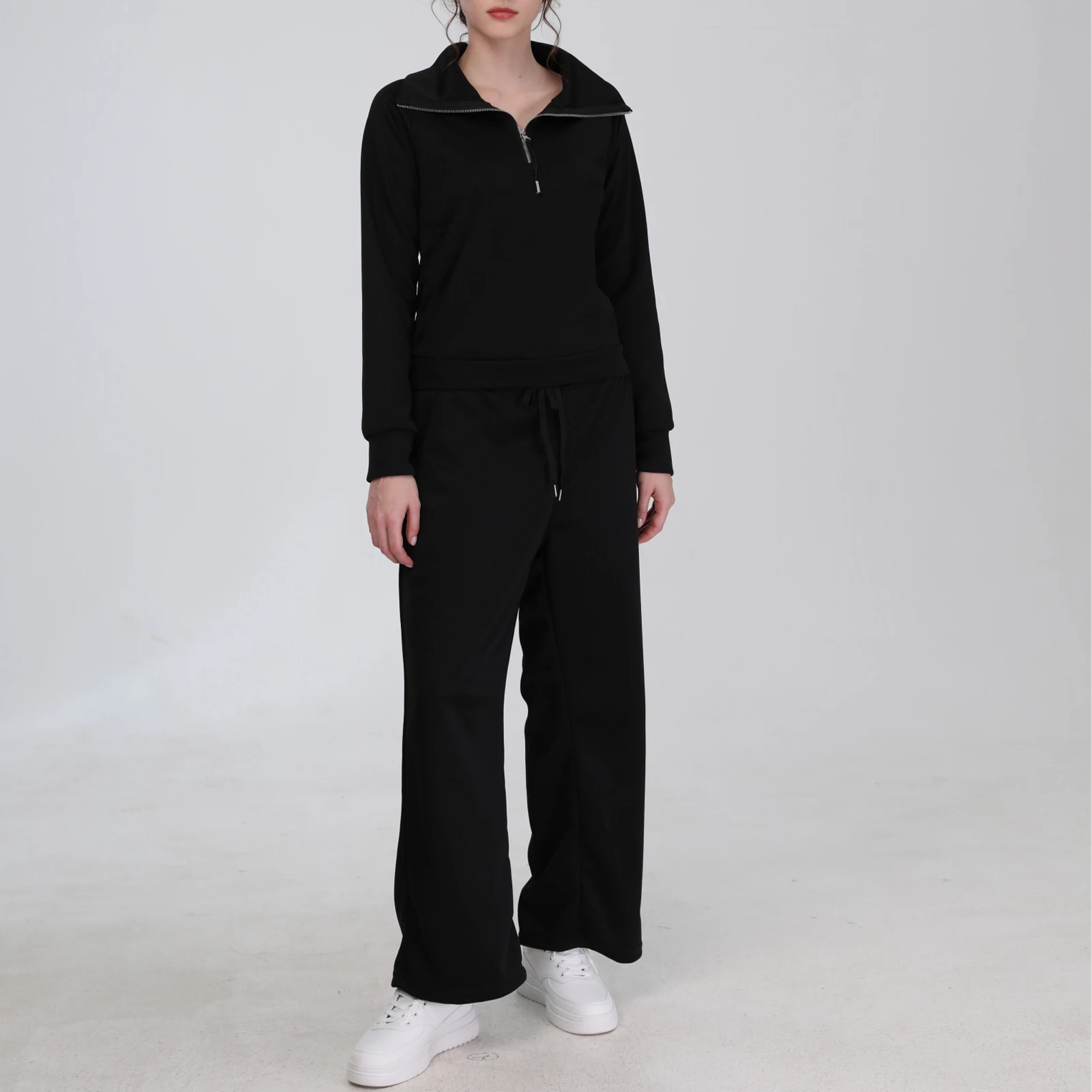 

Женский однотонный спортивный костюм, простой свитшот на молнии с длинным рукавом и брюки с Кулиской