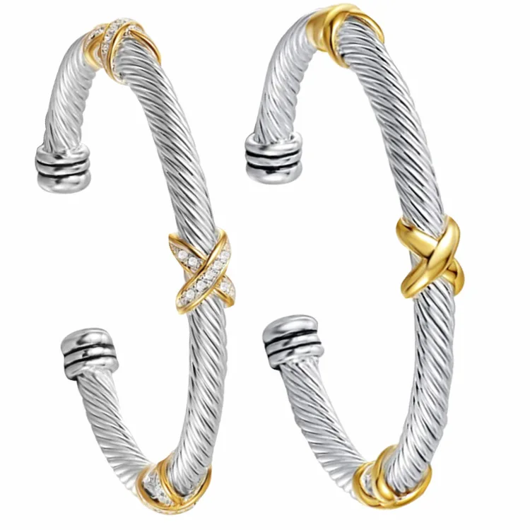 

New Fashion Stainless Steel Twisted Split Ring AAA Zirconia Bangles for Women Wedding Party Luxury Personalized Jewelry Gifts
