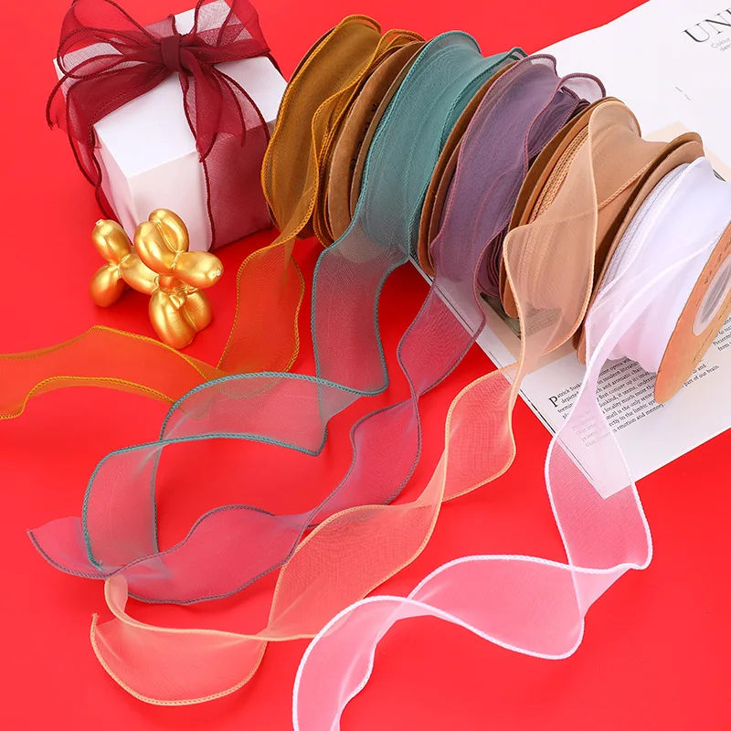 

3.8cm Width Wave Silk Organza Ribbon Bow Material for Hair Ornament DIY Gift Wrapping Decoration Lace Ribbons Bows For Crafts
