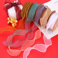 3 8cm width wave silk organza ribbon bow material for hair ornament diy gift wrapping decoration lace ribbons bows for crafts