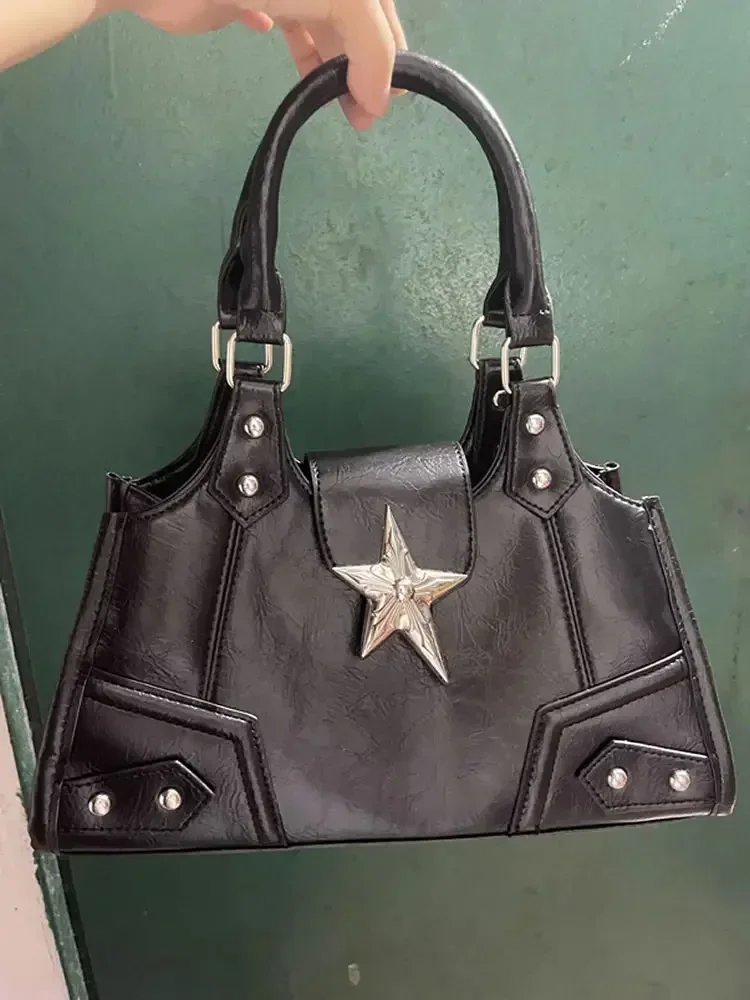 

Y2K Korean Gothic Star Girl Black Bag Luxury Aesthetic Vintage Grunge Punk Goth Purse Shoulder Handbag Baguette Tote Bags Women