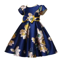 hetiso satin cute girls birthday floral print dresses flower bow childrens clothing casual princess party clothes 3 10t
