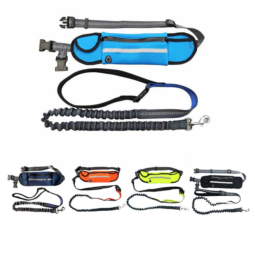 

Hands Free Dog Leash With Waist Bag Rope Running Walking Jogging Training Hiking Dogs Leash Retractable Bungee Reflective