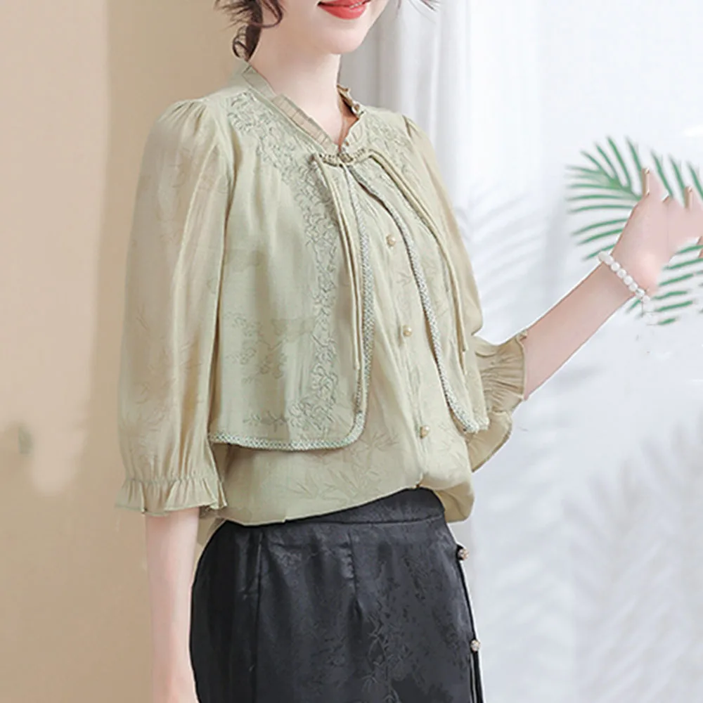 Две стильные рубашки с коротким рукавом для лета женские в западном стиле