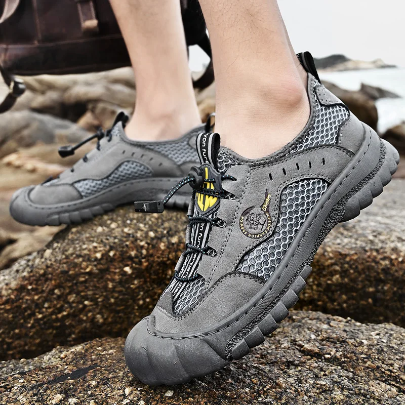 Новые летние шлепанцы мужские дышащие кожаные сандалии высокого качества туфли