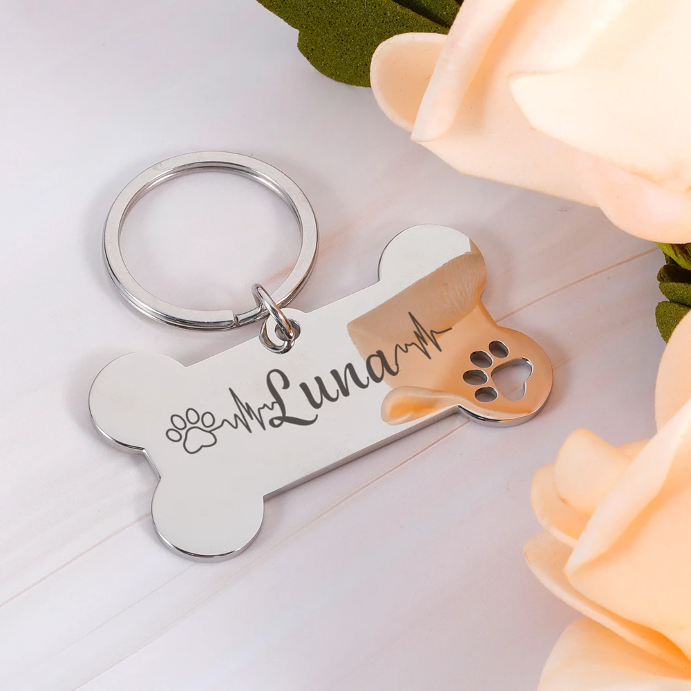 

Personalized Pet ID Tag Keychain Engraved Pet ID Name for Cat Puppy Dog Collar Tag Pendant Keyring Bone Pet Accessories