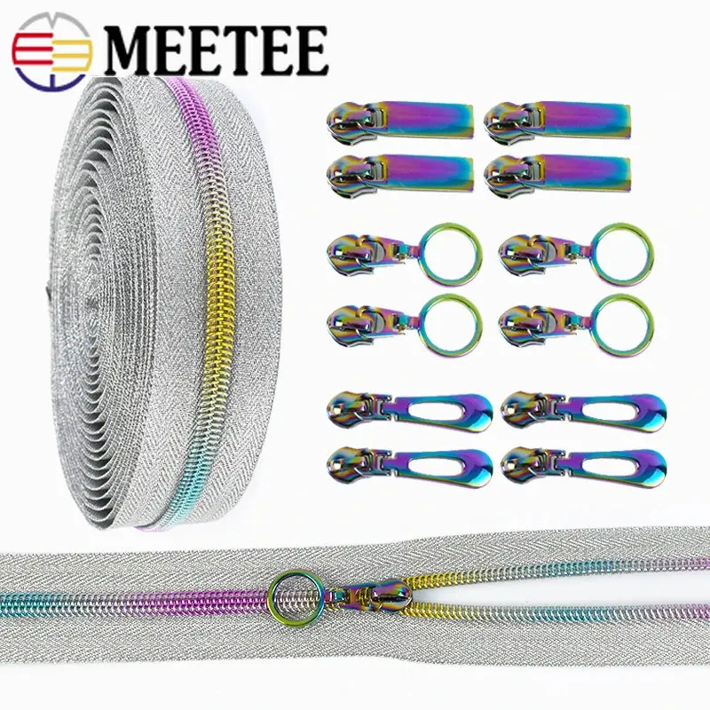 

5Meter 5# Rainbow Nylon Zipper Tape with Zip Pull Sliders for Jacket Backpack Closure Zips Decor Zip DIY Repair Sewing Accessory