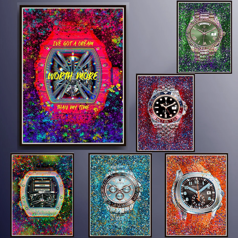 

Graffiti Canvas Painting Luxury Watch Rolex Eternal Rose Wall Art Posters and Prints Nordic Home Decor Picture for Living Room