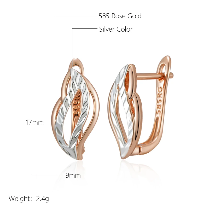 Женские серьги-подвески в виде листьев розового золота и серебра 585 пробы