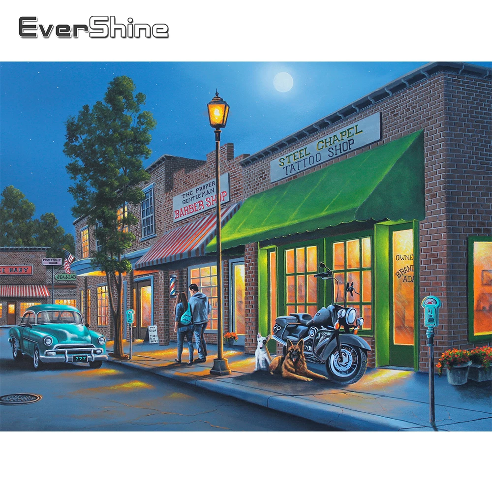 

EverShine 5D DIY Diamond Painting Street Picture Of Rhinestones Diamond Mosaic Shop Full Square Embroidery Landscape Wall Decor