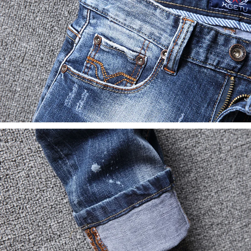 Fashion Designer Men Jeans Retro Blue Elastic Slim Fit Printed Ripped Jeans Men Vintage Trousers Hip Hop Denim Pants Hombre