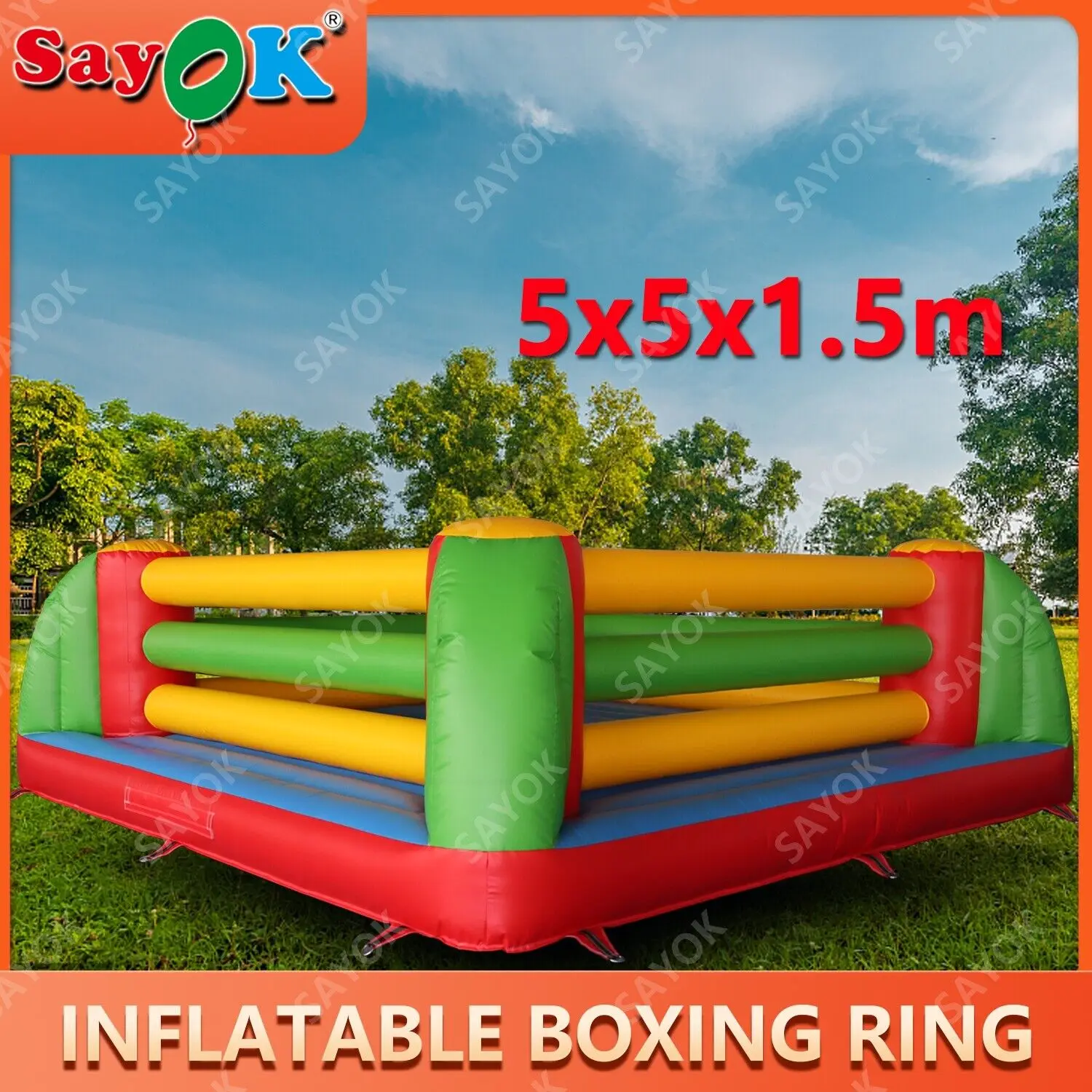 

SAYOK 5m Giant PVC Inflatable Boxing Jumping Bouncer Inflatable Boxing Ring Bounce House for Game Party Sports Games