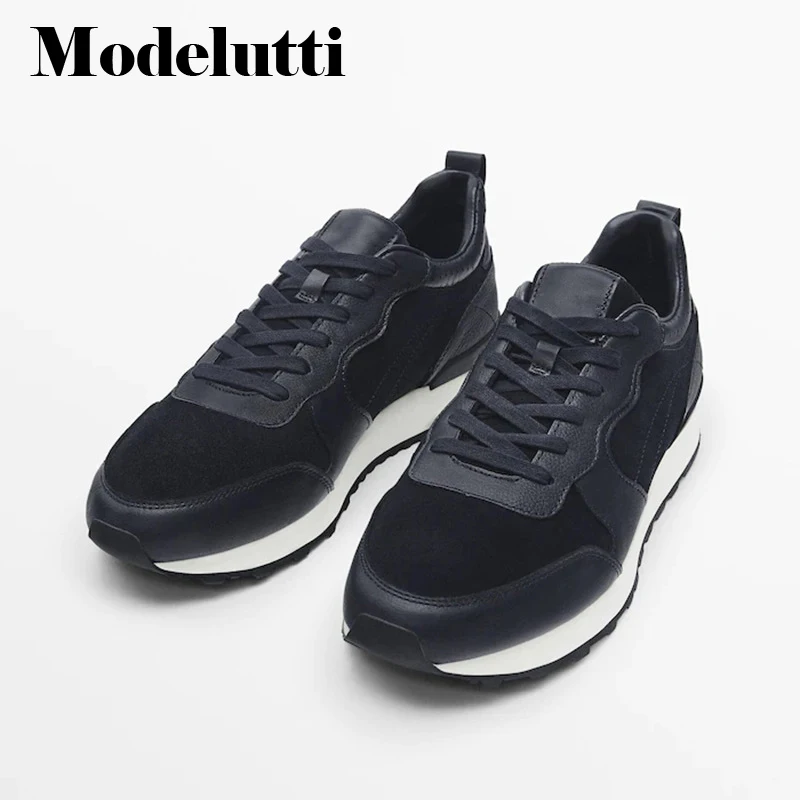 

Мужские кроссовки из натуральной кожи, с круглым вырезом и шнуровкой