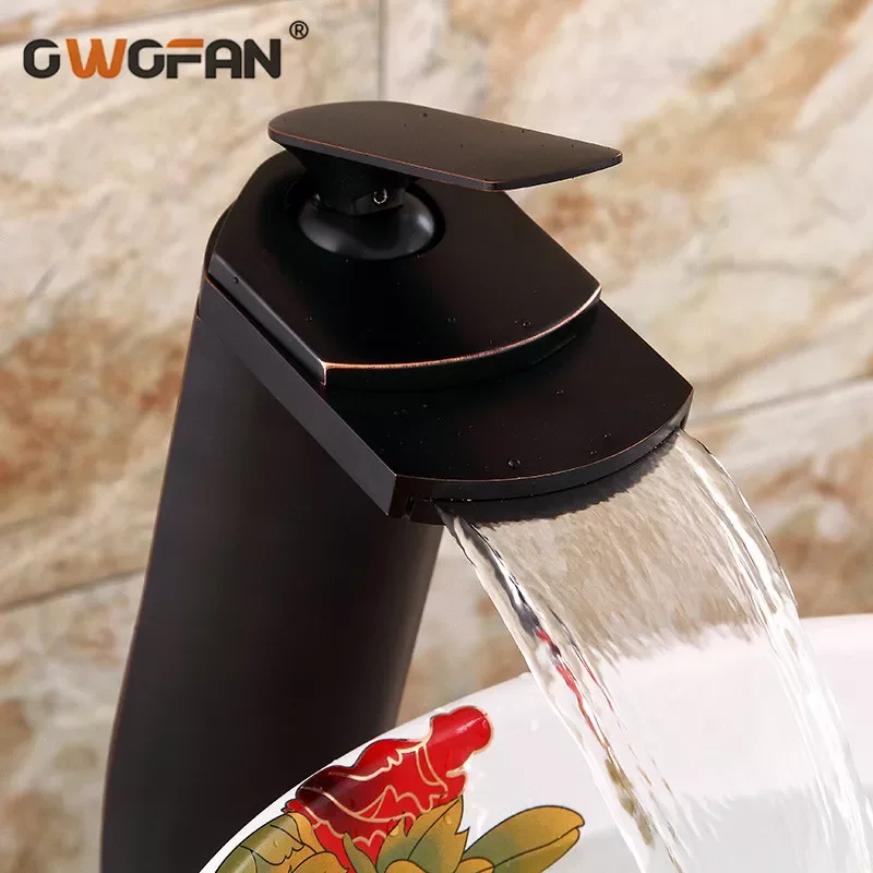 

Bathroom Black Waterfall Faucets Deck Mounted Basin Mixer Tap Brushed Sink Tap Vanity Hot And Cold Water Mixer Tap S79-430