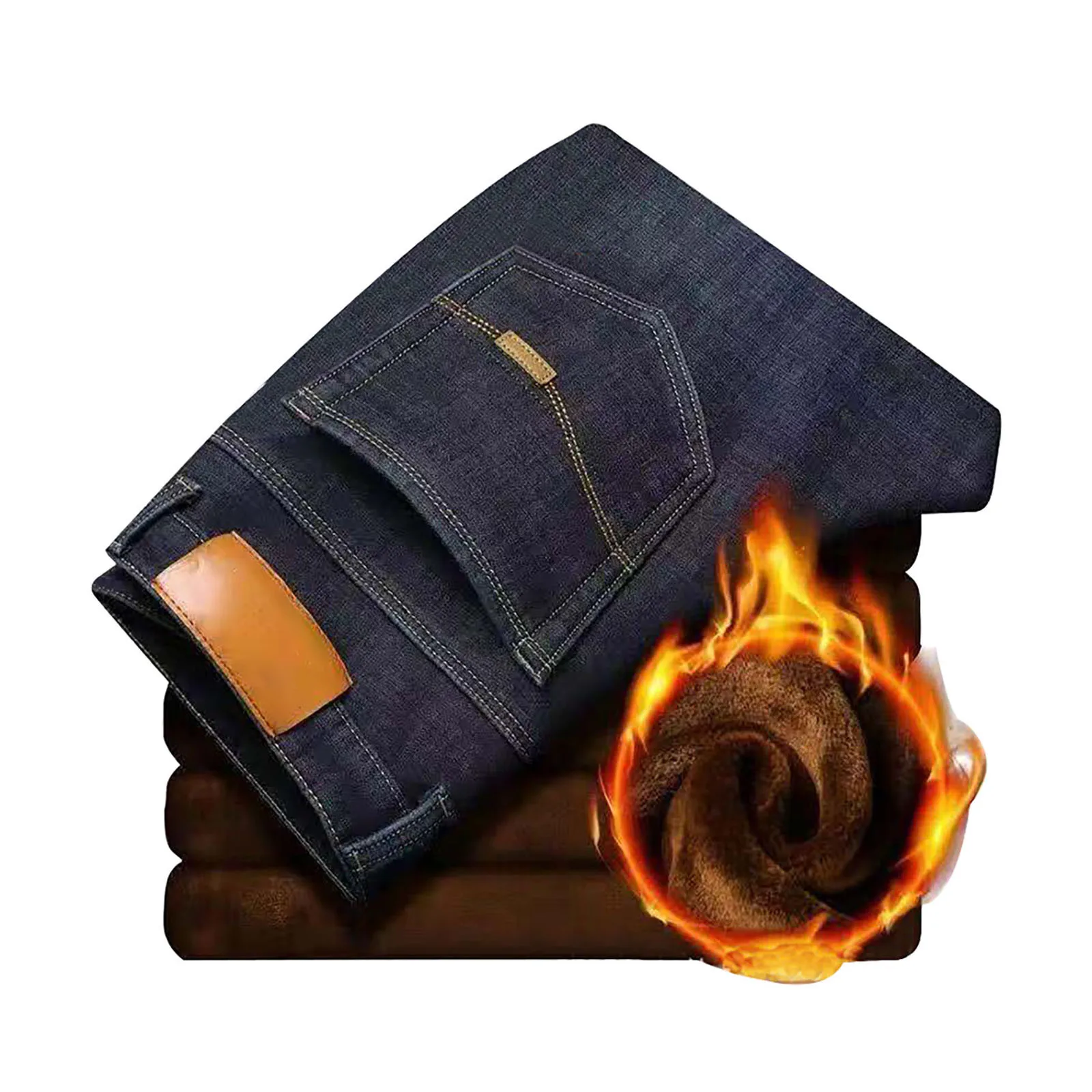 Зимние эластичные универсальные толстые теплые джинсы мужские уличные модные