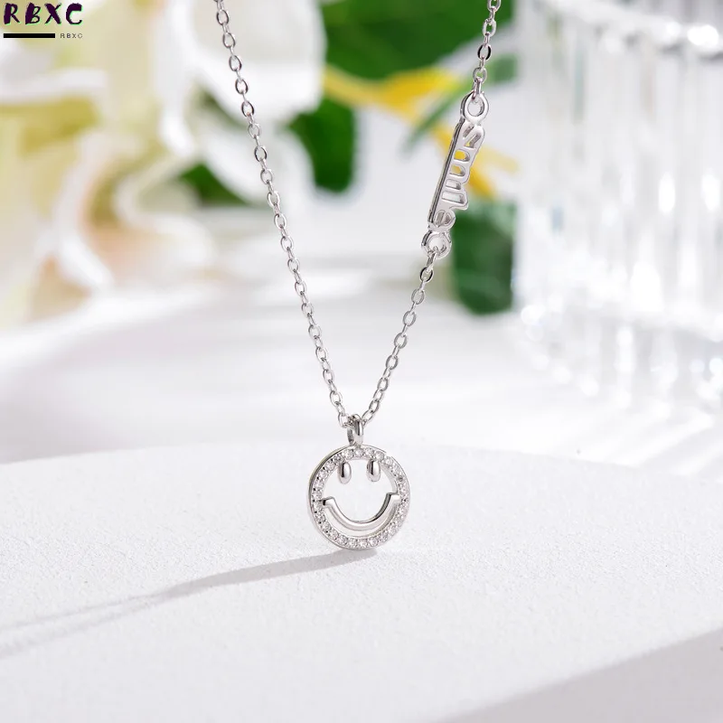 

Sterling Silver women's Korean version fashion sterling light luxury niche brand smiling face diamond inlaid collarbone chain