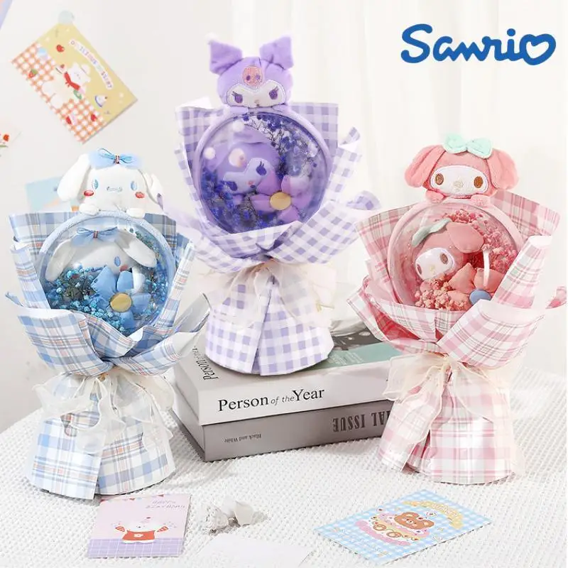 

Новинка Sanrio Kawaii Cinnamoroll My Melody плюшевая игрушка букет цветов Милая мультяшная мягкая девочка подарок на день Святого Валентина Рождество