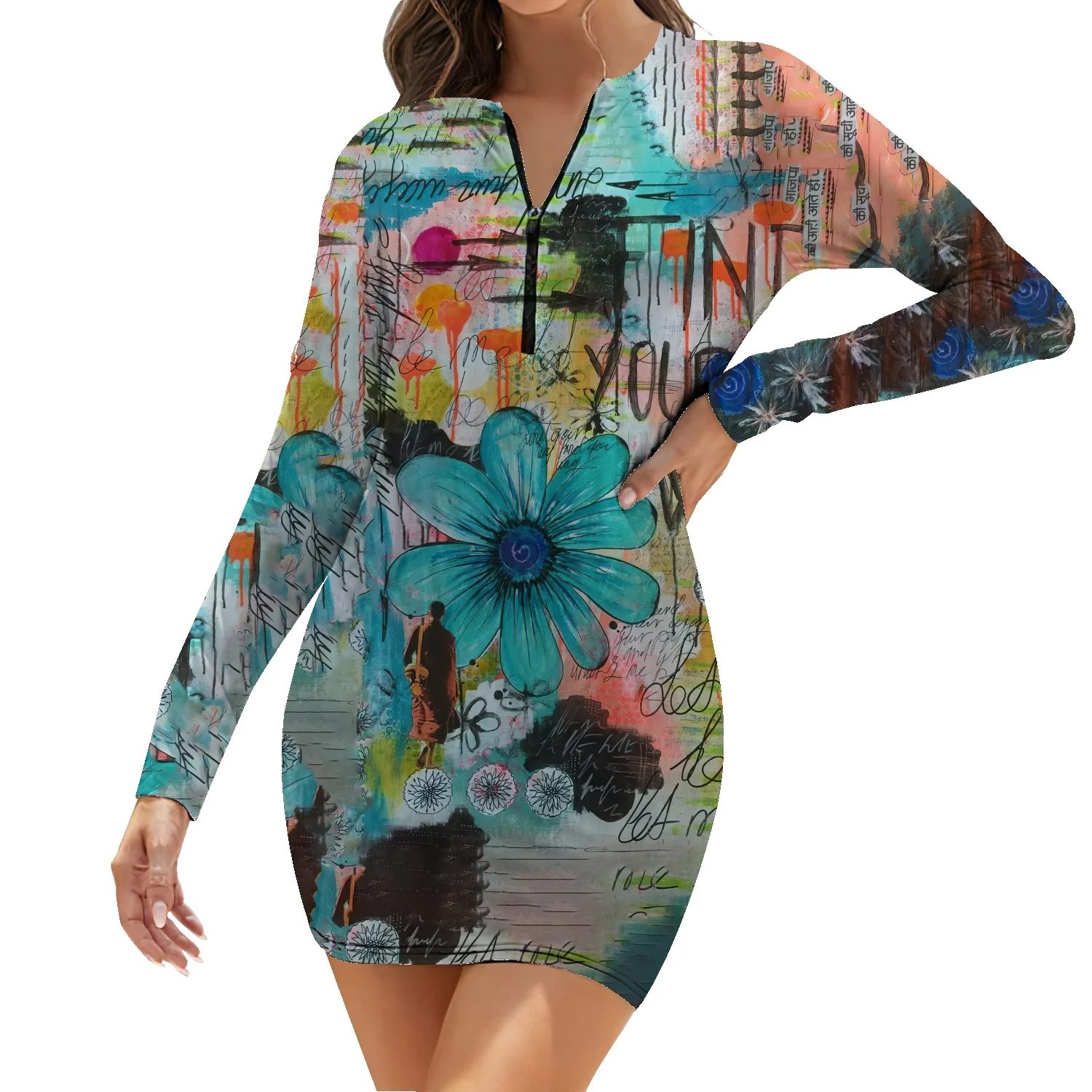 

Женское приталенное платье на молнии, хлопковое ТРАПЕЦИЕВИДНОЕ ПЛАТЬЕ С Длинным Рукавом и цветочным 3D принтом, 2022