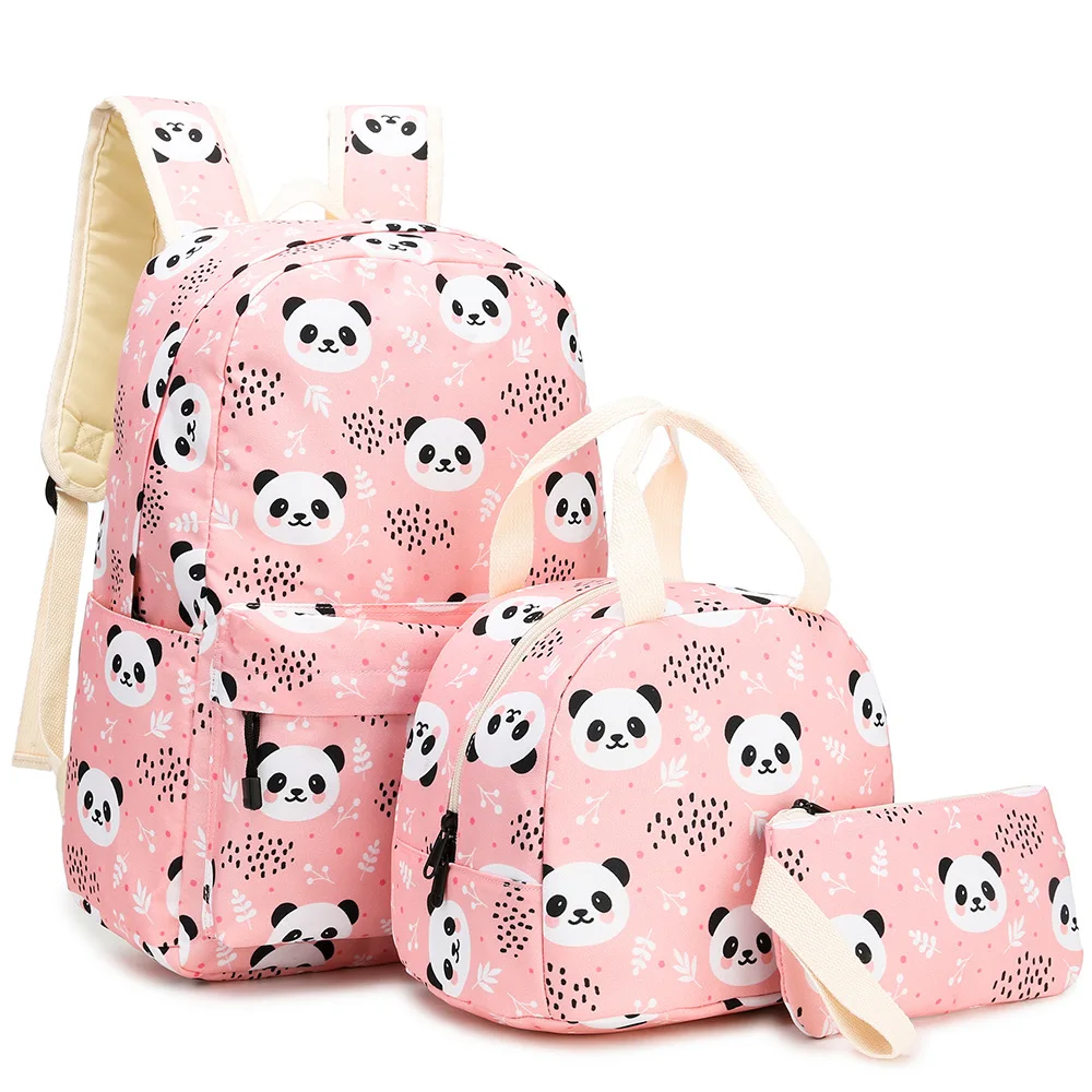 Panda Pattern School Bag For Girls School Backpack Students Teenagers Backpack with Children's Lunch bag Pencil Case