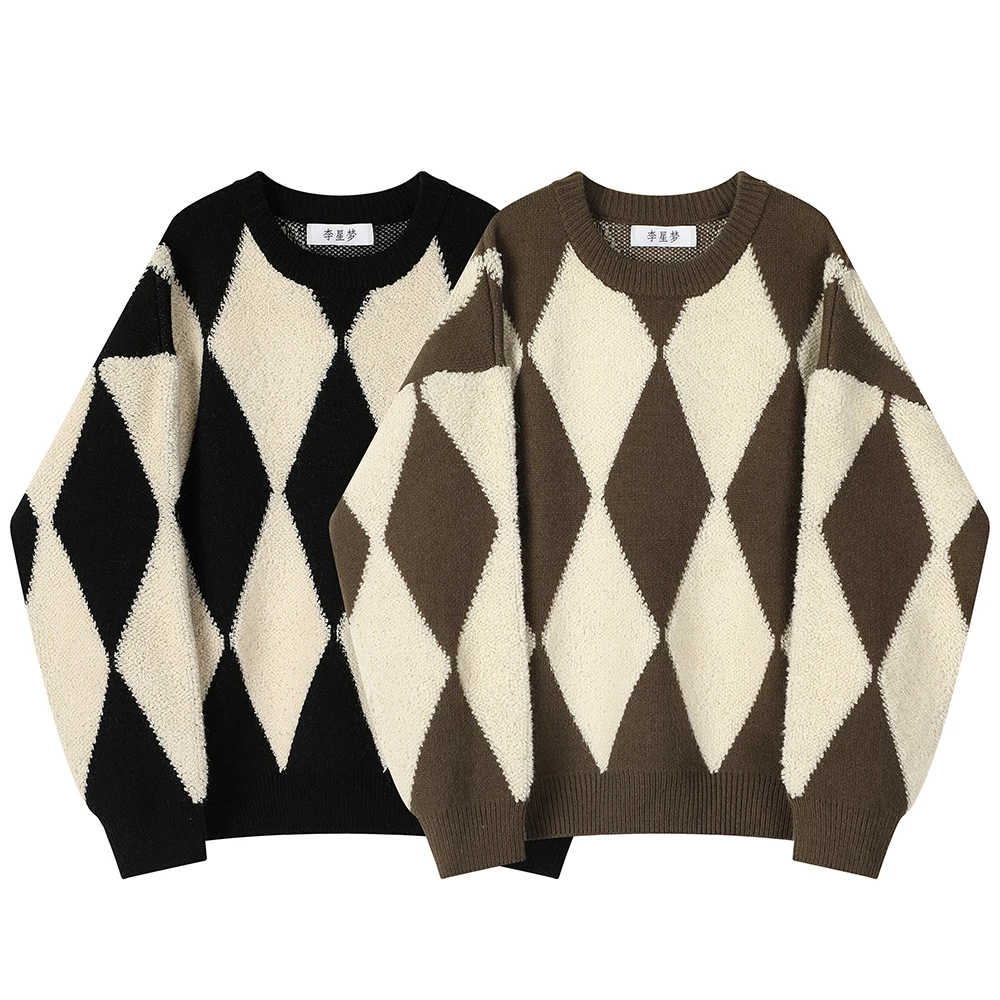 Xinmonlee Idle Sle Diamond клетчатый вязаный свитер женский плотный осенне-зимний японский