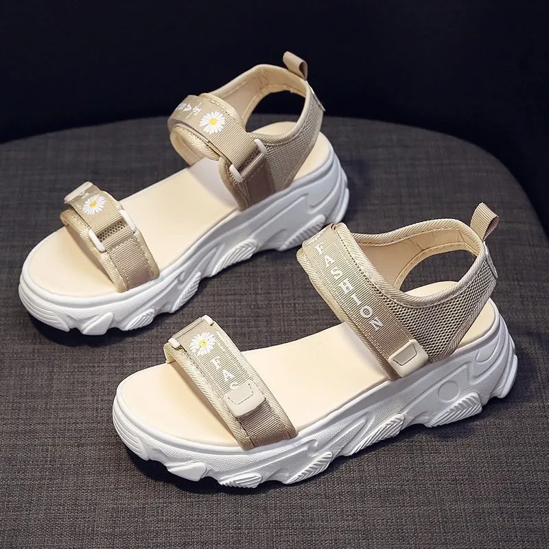 

BeauToday Chunky Sandals Women Mesh Webbing Hook and Loop Summer Outdoor Ladies Casual Platform Shoes Handmade