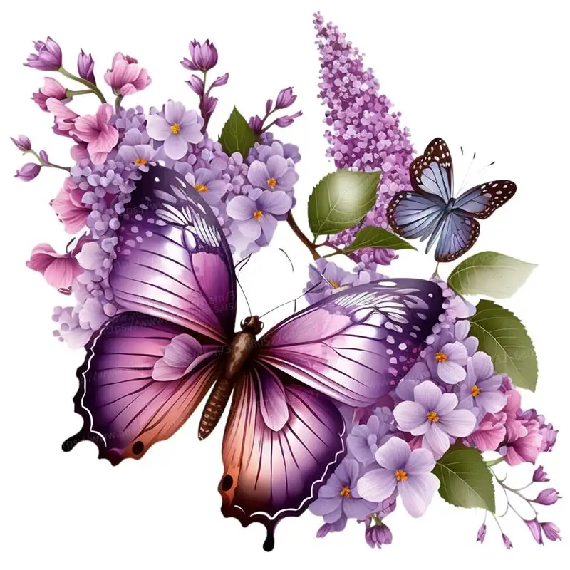 

Съемные наклейки для стен Purple Butterflies and Flowers S317