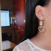 delicate heart crystal drop earrings for women bijoux long tassel rhinestone dangle earrings statement jewelry gifts