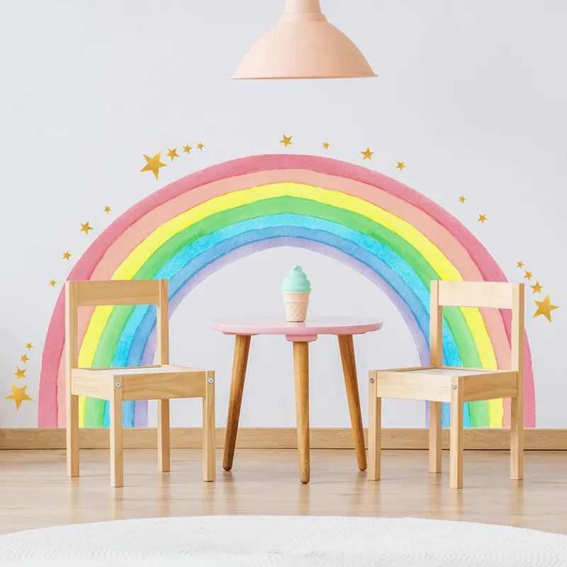 

Large Rainbow Wall Stickers For Kids Room Decoration Wallpaper Giant Rainbow Stars Decals Removable Vinyl Murals Nursery Decor