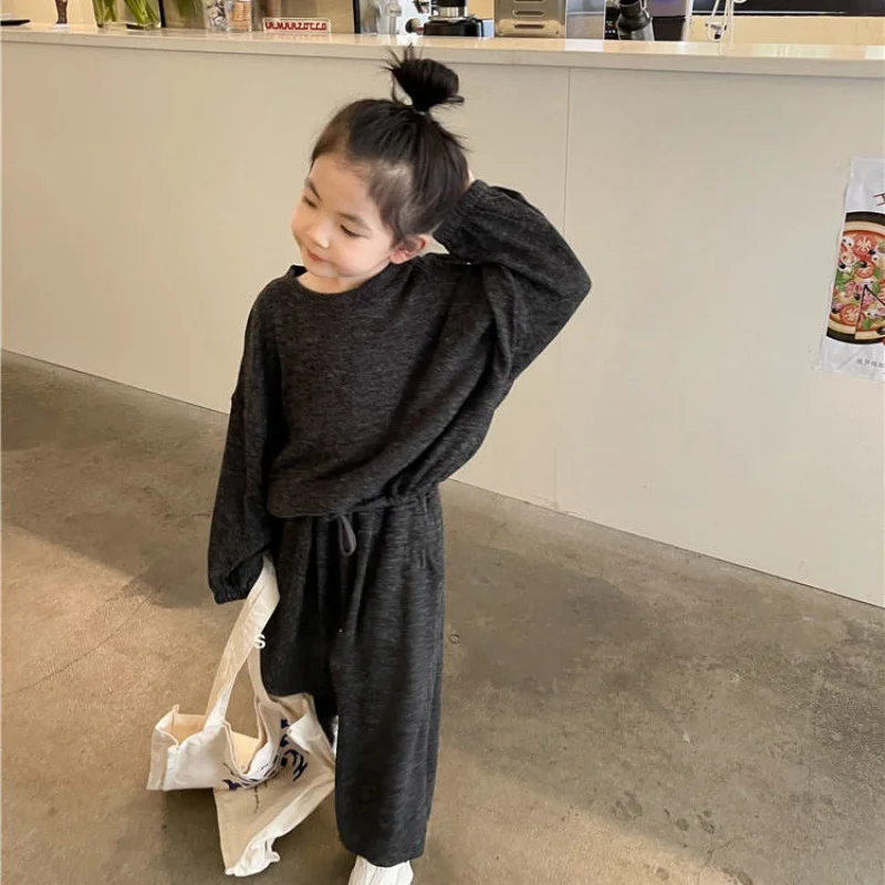 Girls Suit Sweatshirts +Pants Cotton 2Pcs/Sets 2022 Grey Spring Autumn Thicken Comfortable Suits Sets Kid Baby Children Clothing