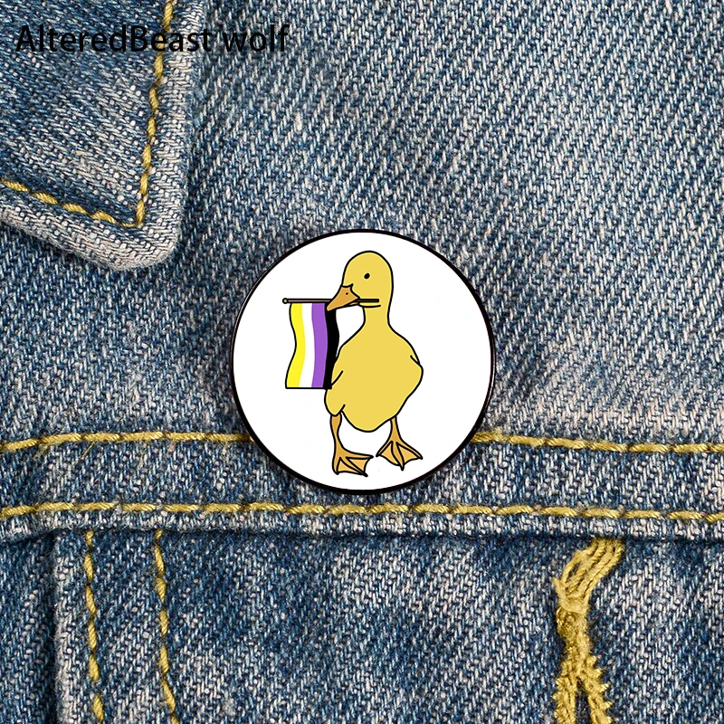 

Non Binary Pride Duck Pin Custom cute Brooches Shirt Lapel teacher tote Bag backpacks Badge Cartoon gift brooches pins for women