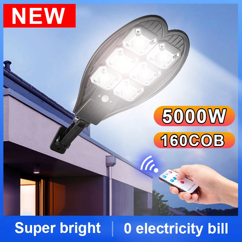 

5000 Watts Solar LED Light Outdoor 160 COB Super Bright Solar Street Lights Remote Control Garden Light Lamps with Motion Sensor