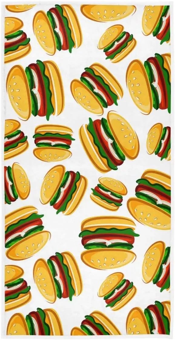 

Face Towel Cute Hamburgers Soft Highly Absorbent Guest Large Home Decorative Hand Towels Multipurpose for Bathroom,Hotel,Gym Spa