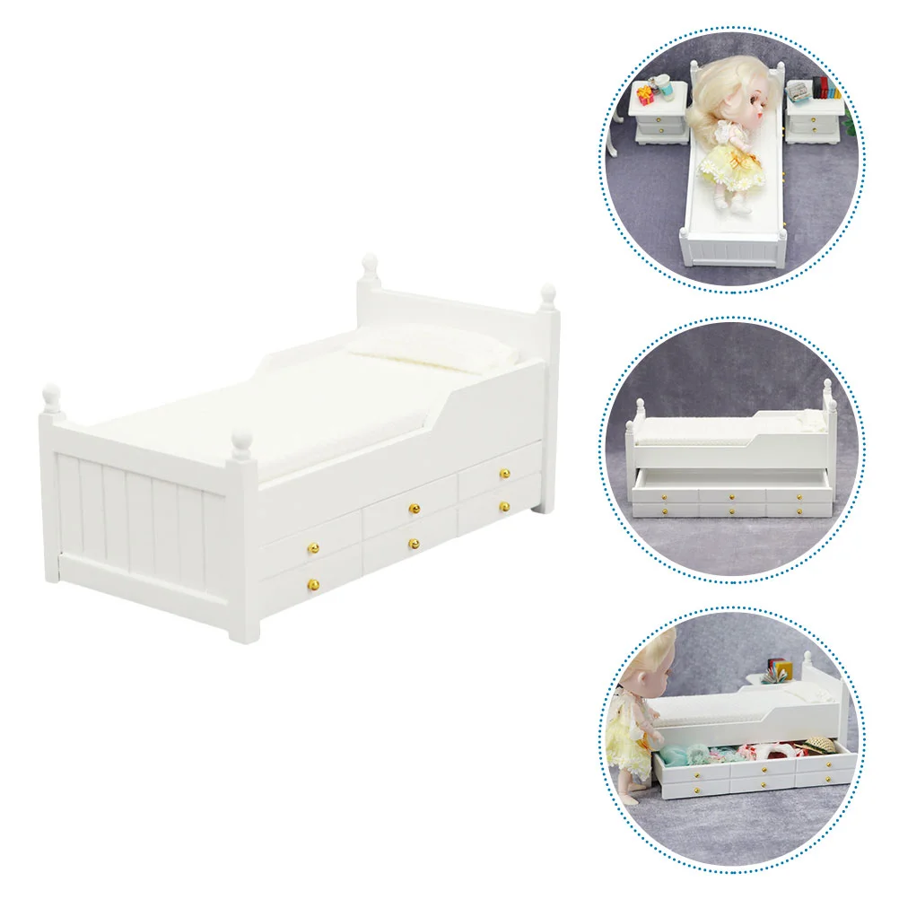 

Восхитительная миниатюрная деревянная кровать с выдвижным ящиком, миниатюрная мебель для дома, аксессуары для мини-дома