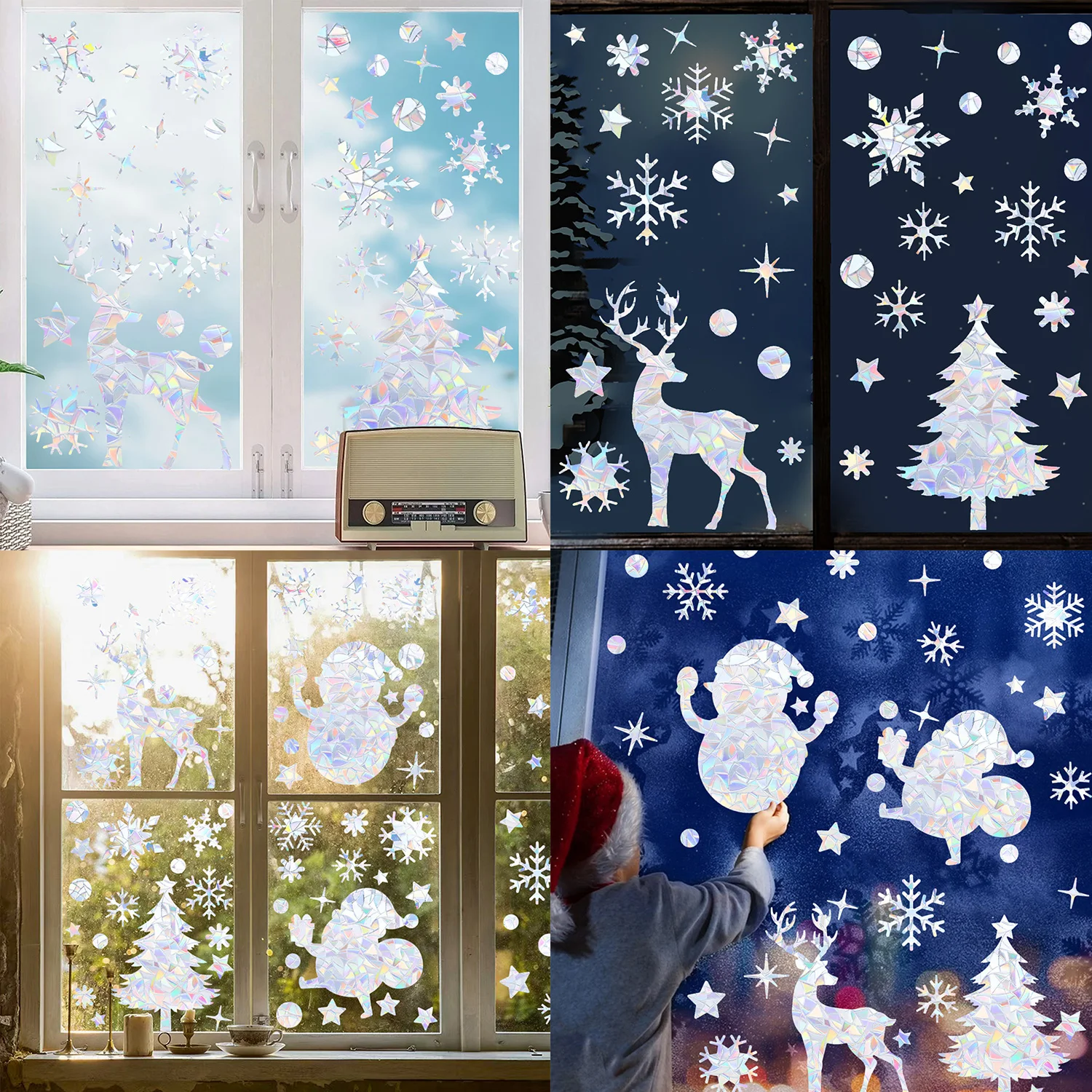 Наклейки со стеклянными элементами снежинка лось Санта искусственный ПВХ