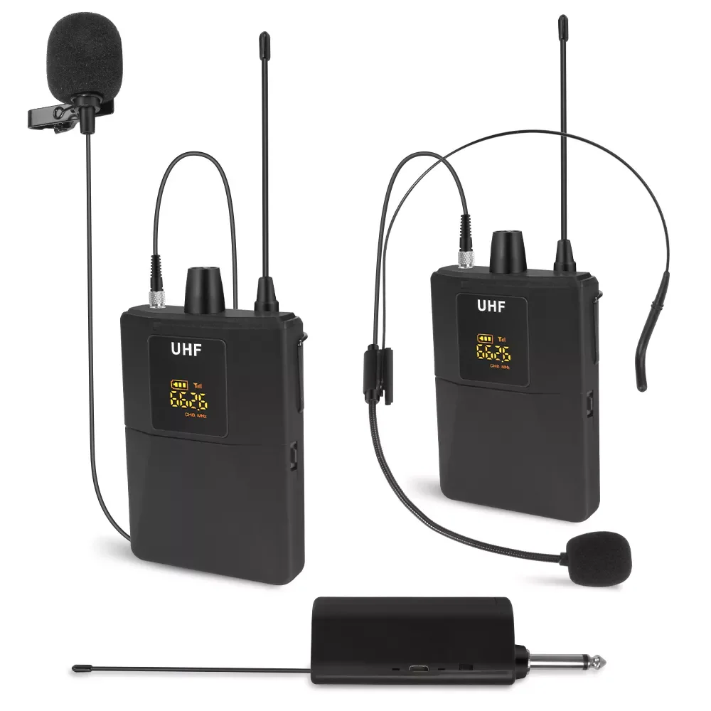 

Dual Wireless Lavalier Lapel Mic Professional Headset Mic UHF 164ft Receiver Rechargeable for Camera YouTube Vlogging Recording