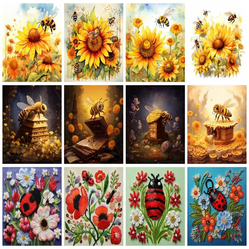 

RUOPOTY 5D DIY Diamond Painting Animal Bee Embroidery Sunflower Mosaic Rhinestone Pictures Cross Stitch Kits Home Decor Gift