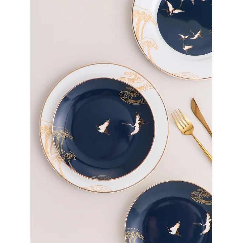 

Golden Edge Chinese Ceramic Plate Dishes Household Trending Creative Bone China Tableware Suit Western Cuisine Plate Combination