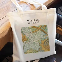 vintage leaf flower william morris tote bag reusable handbag women shoulder foldable fashion canvas high capacity shopping bags
