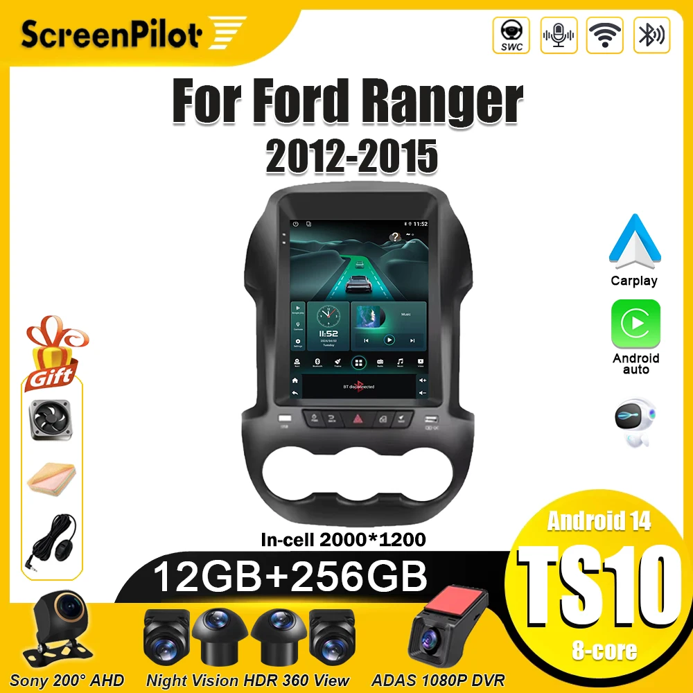 Фото 9,7-дюймовый Android для Ford Ranger 2012 2013 2014 2015, мультимедийный видеоплеер, GPS-навигация, Carplay, вертикальный экран, Wi-Fi RDS 5G №1