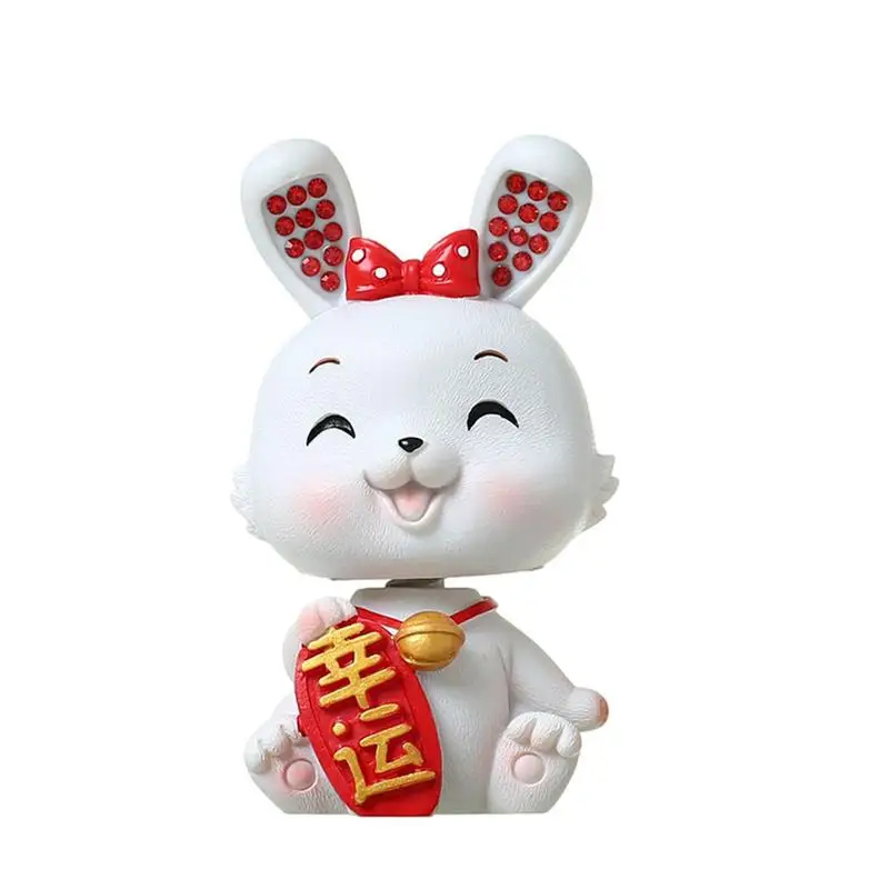 

Chinese Rabbit Car Figurine Resin Shaking Head Miniature Rabbit Ornaments Cute Miniature Bunny Figures Decoration For Car Office
